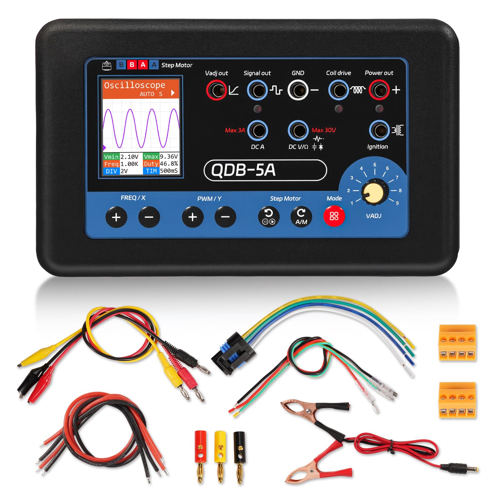 VORGENS QDB-5A front panel with display and buttons showing clear diagnostics