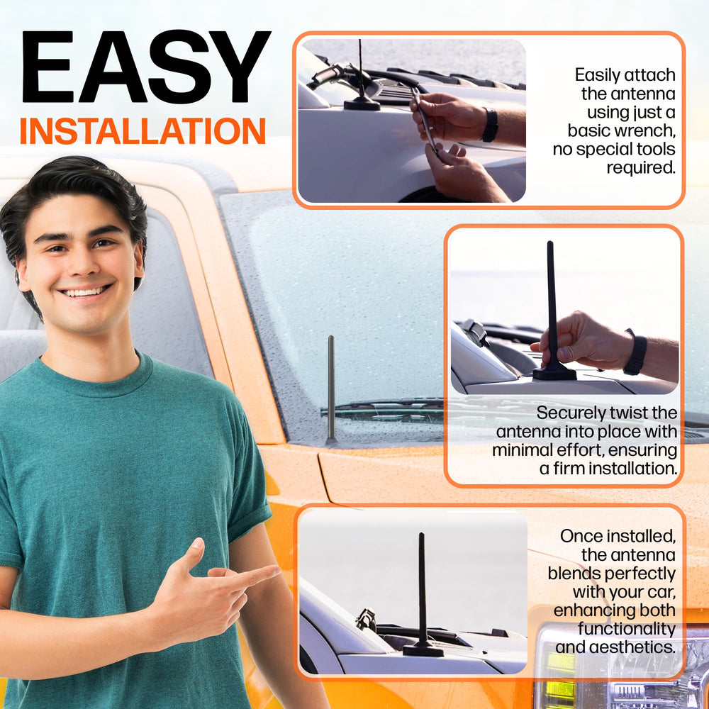 Votex antenna installed on F-250 side view offers low-profile look and durability