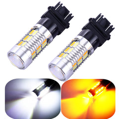 Vouke 3157 front view pair showing dual-color bulbs for bright signaling