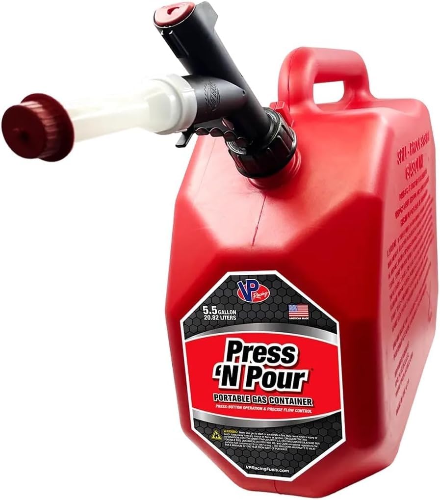 VP Racing front view of red 5.5 gallon can showing capacity and visibility benefit