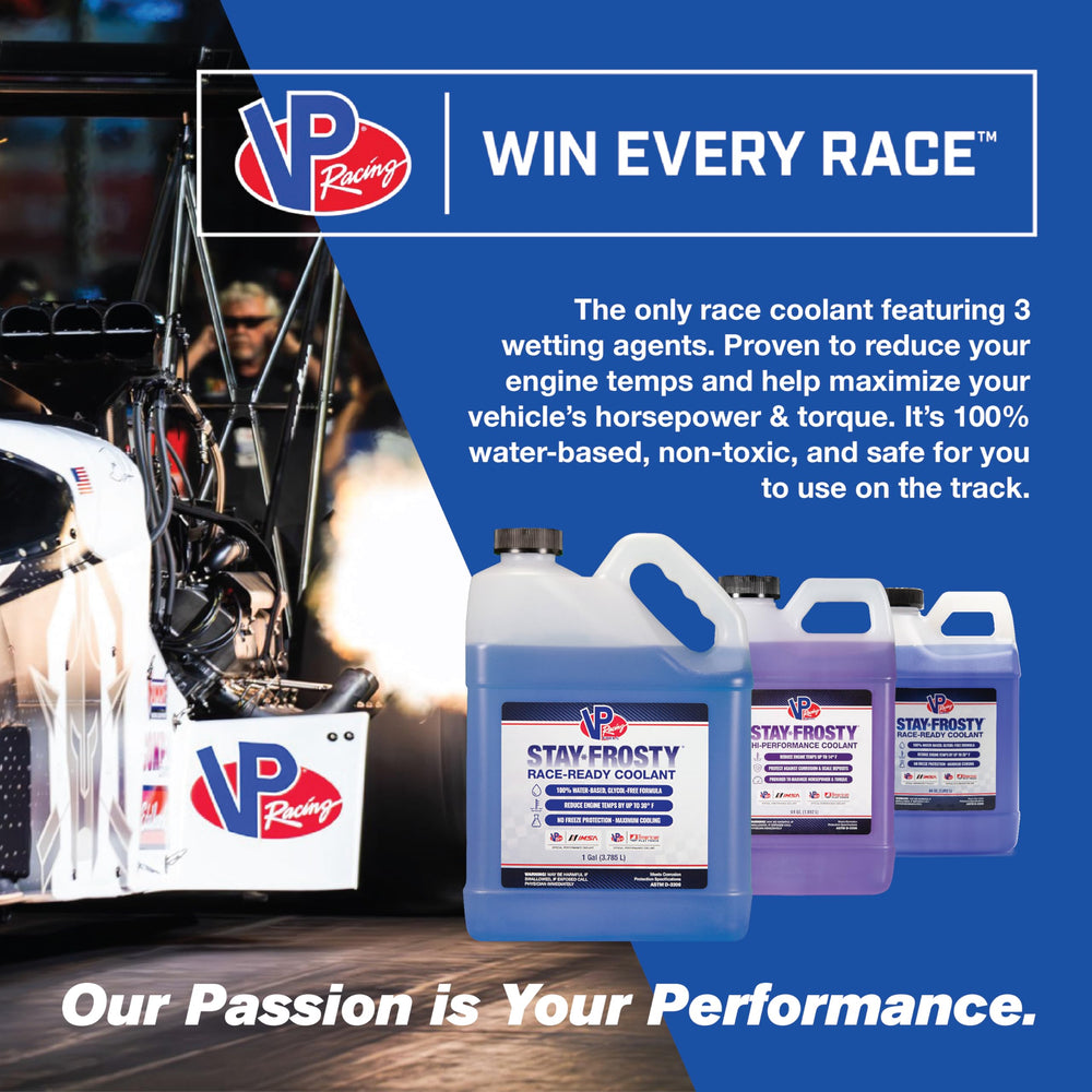VP Racing four one-gallon bottles grouped to show the 4-pack bulk value