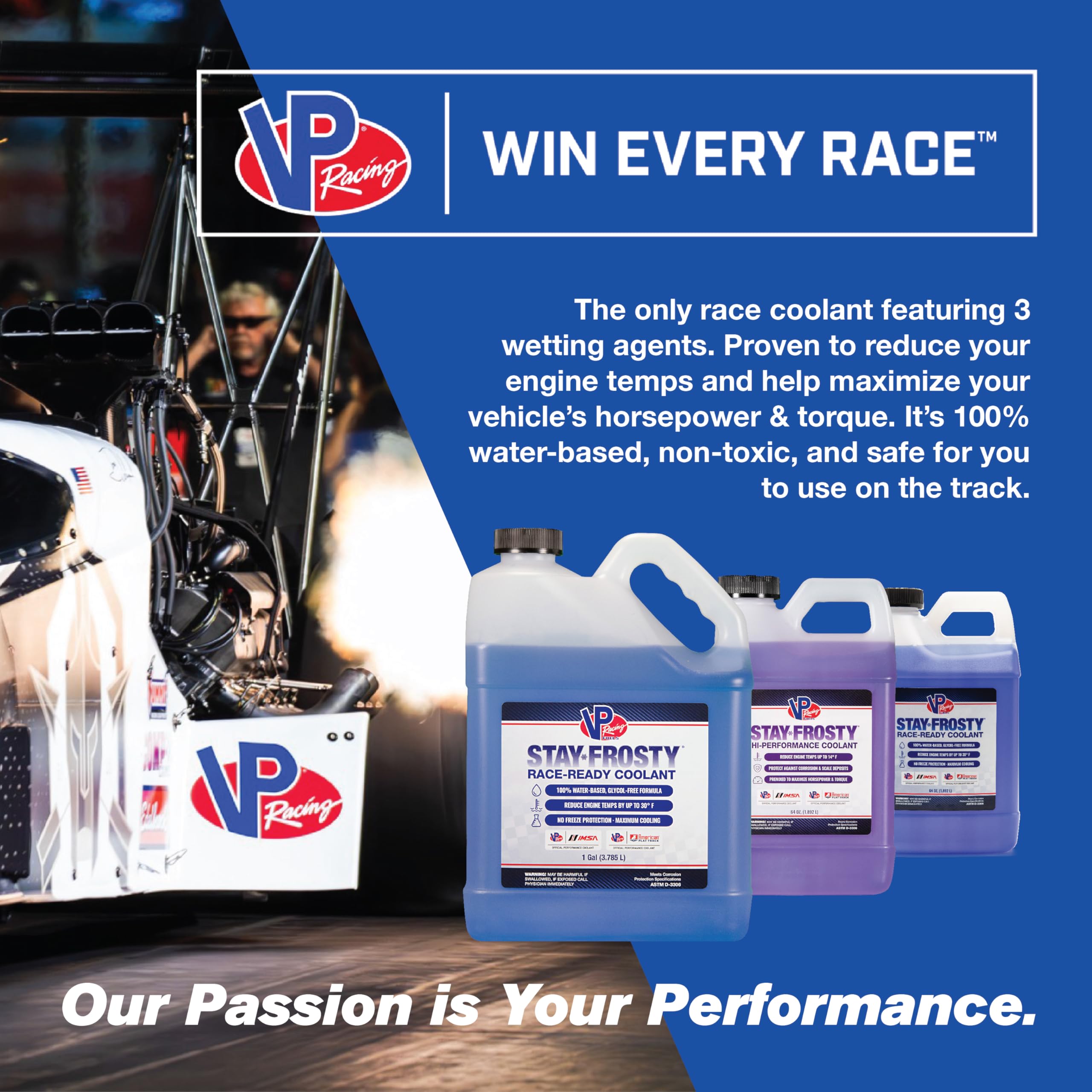 VP Racing gallon next to ruler for clear size and capacity
