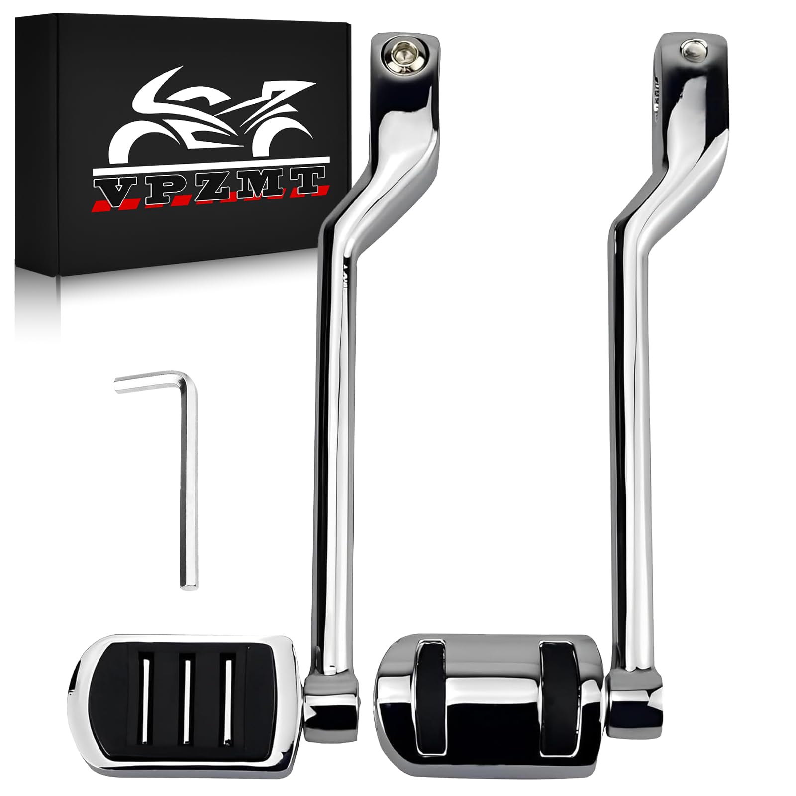 VPZMT front lever chrome packaging showing included pair and benefit of ready-to-install