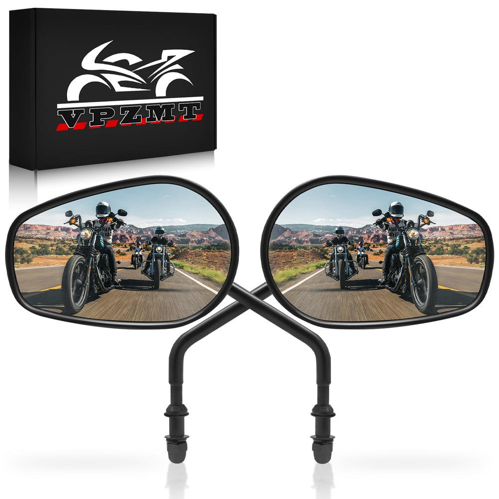 VPZMT mirror on motorcycle in motion illustrating improved rear visibility