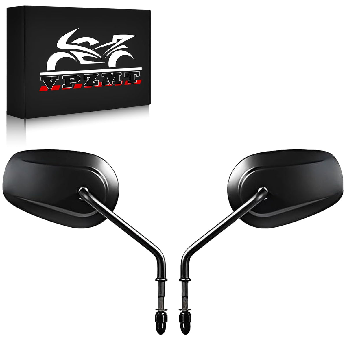 VPZMT front view teardrop mirror showing sleek black styling and improved sightlines