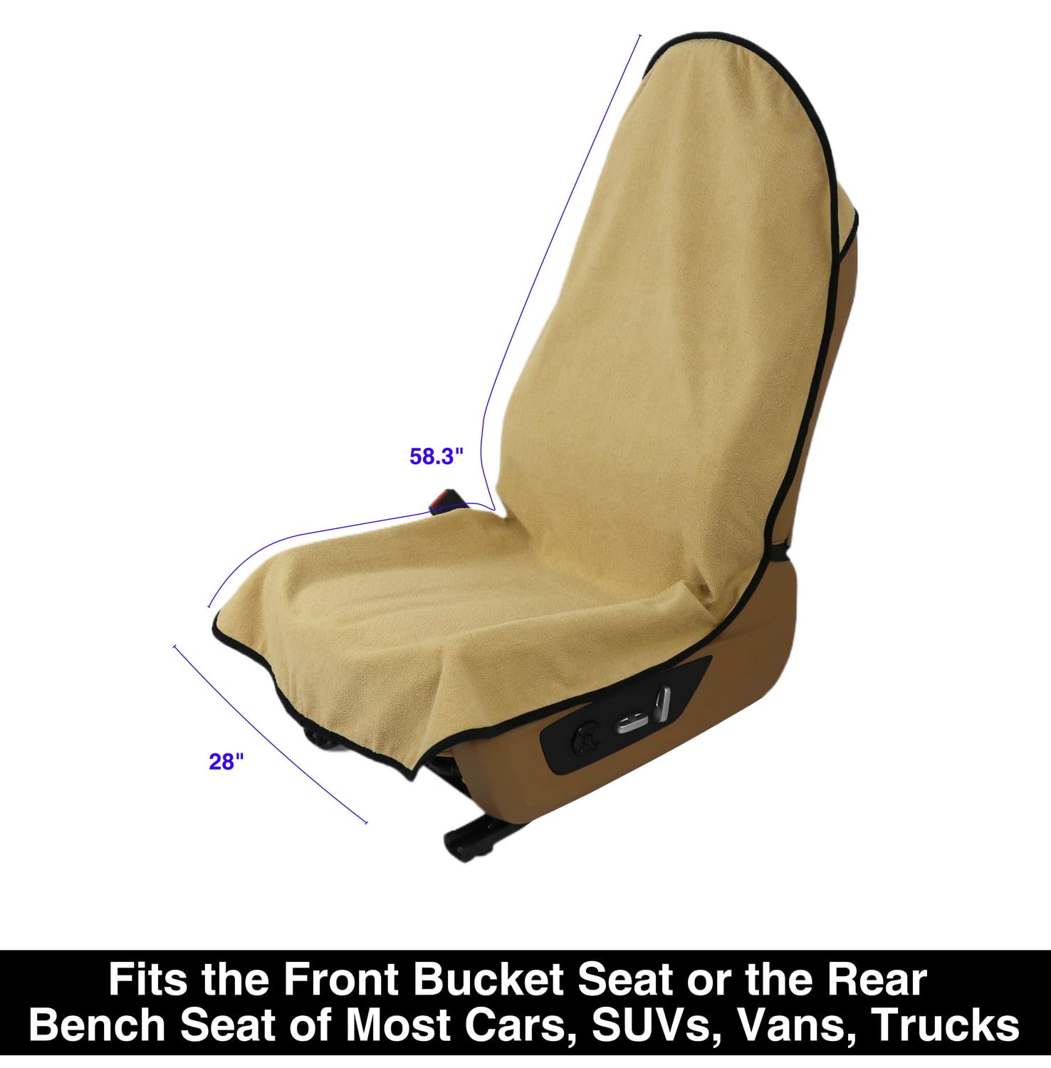 VSHIELD size comparison beside seat belt showing universal fit assurance