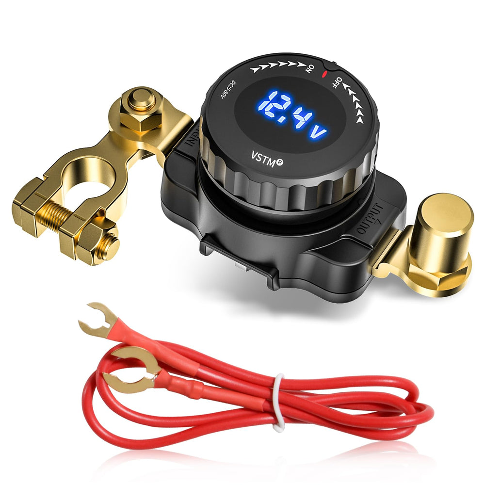 VSTM front view of top-post switch showing knob and voltmeter, clear status indication
