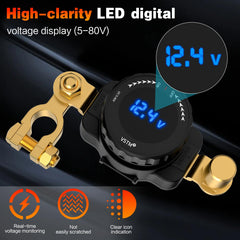 VSTM close-up of LED voltmeter display with matte screen, easy voltage reading