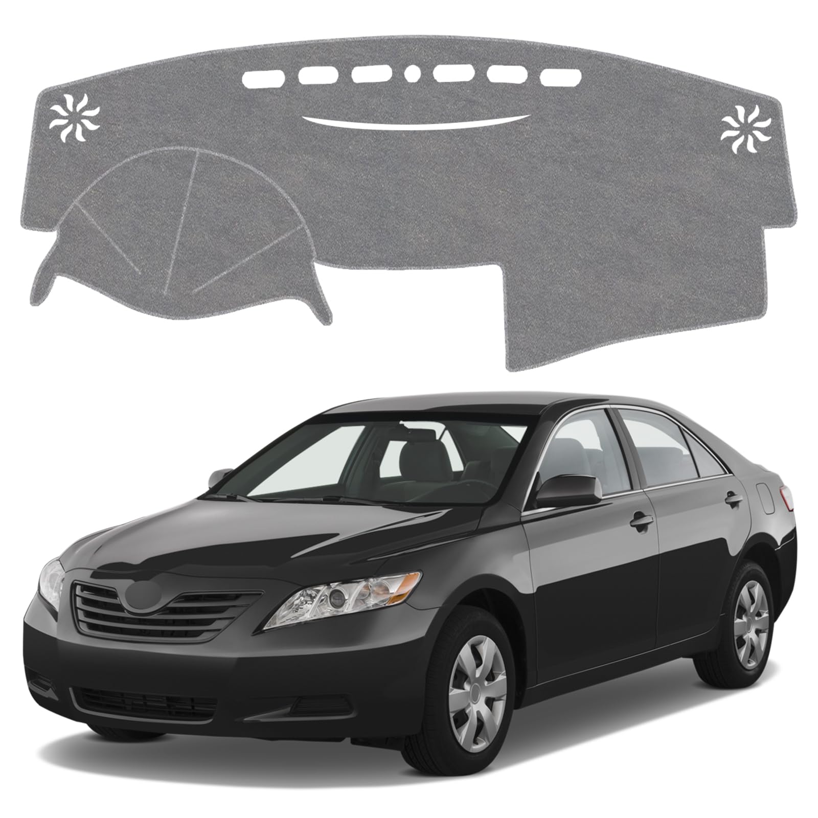 VTVWNM front view of grey dash cover showing precise Camry fit and neat finish