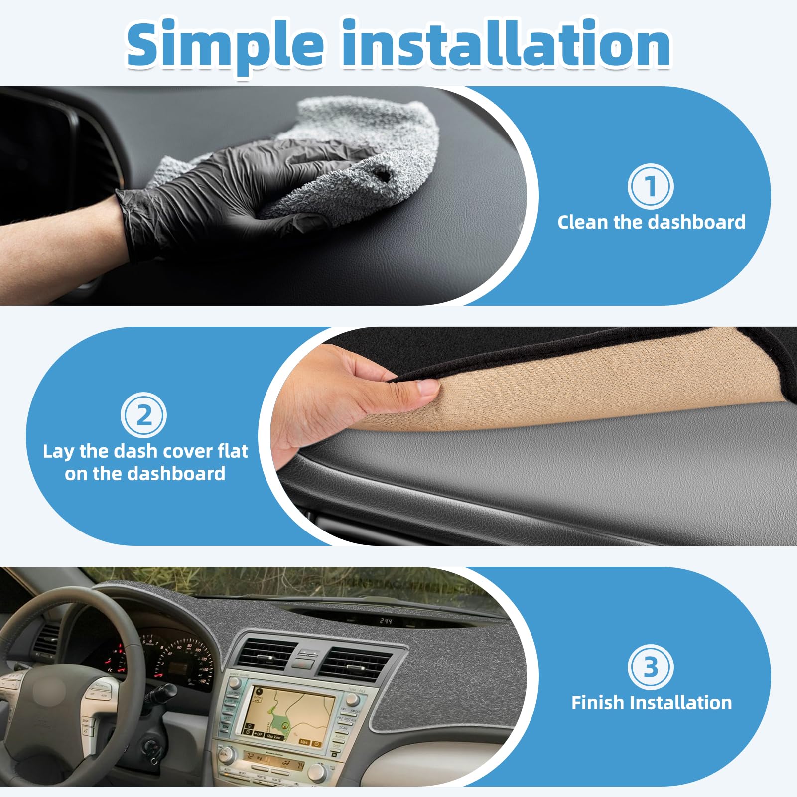VTVWNM mat in sunlit Camry interior illustrating UV protection and cooler cabin
