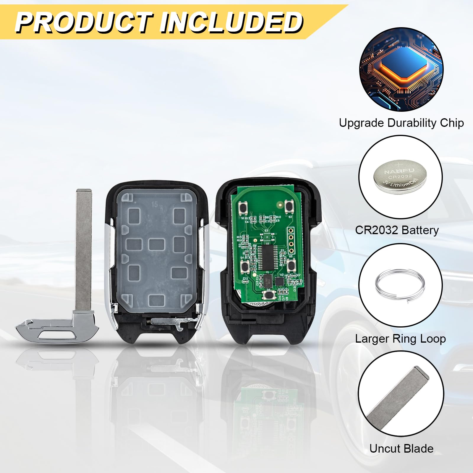 Vurkcy fob next to key showing compact scale and easy handling benefit