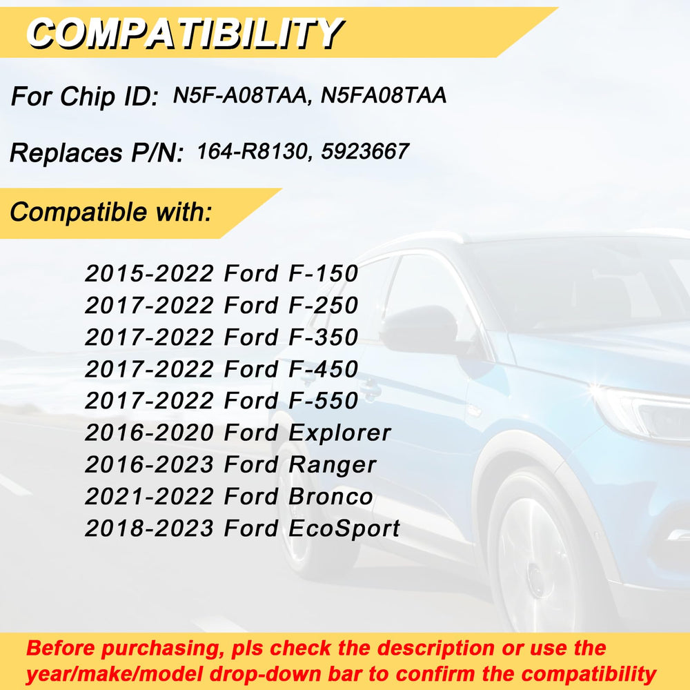 Vurkcy back label displaying FCC ID and part numbers to confirm vehicle compatibility
