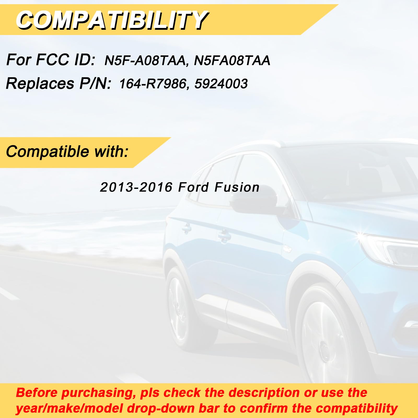 Vurkcy rear label of fob showing FCC ID and compatibility benefit