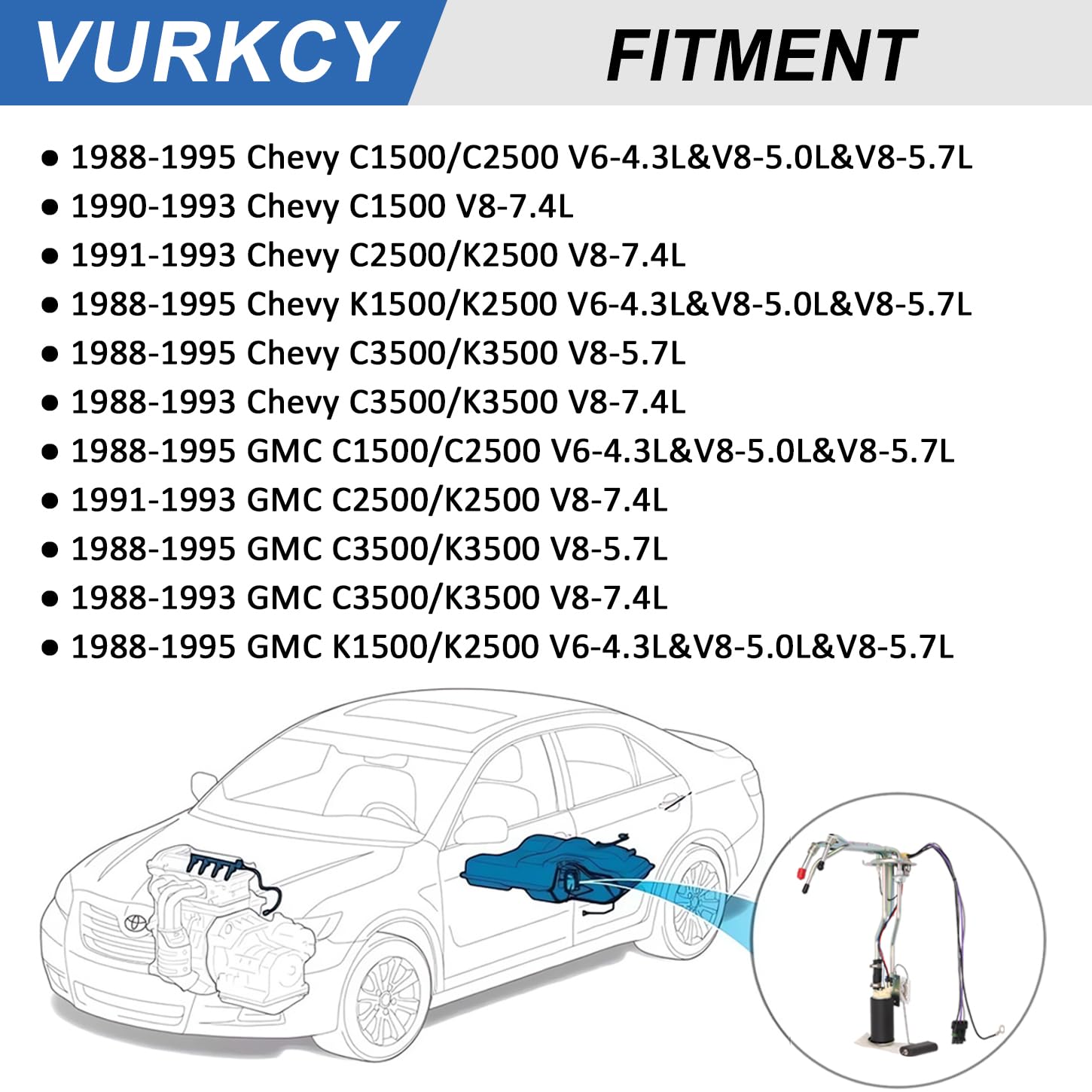 Vurkcy fuel pump sender arm detail demonstrating accurate fuel level readings