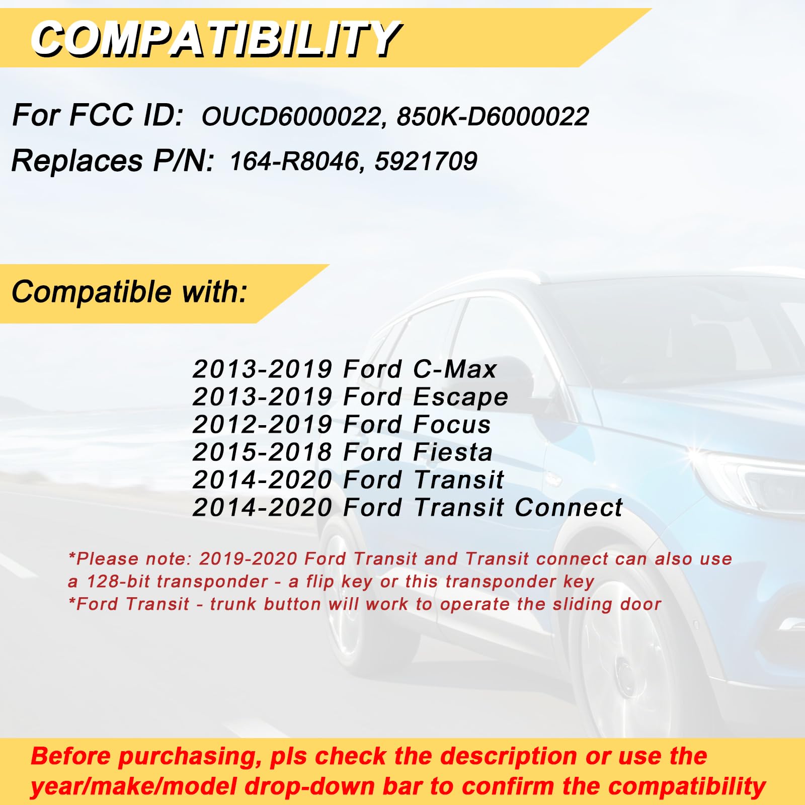 Vurkcy back label closeup showing FCC ID and compatibility for confident fitment