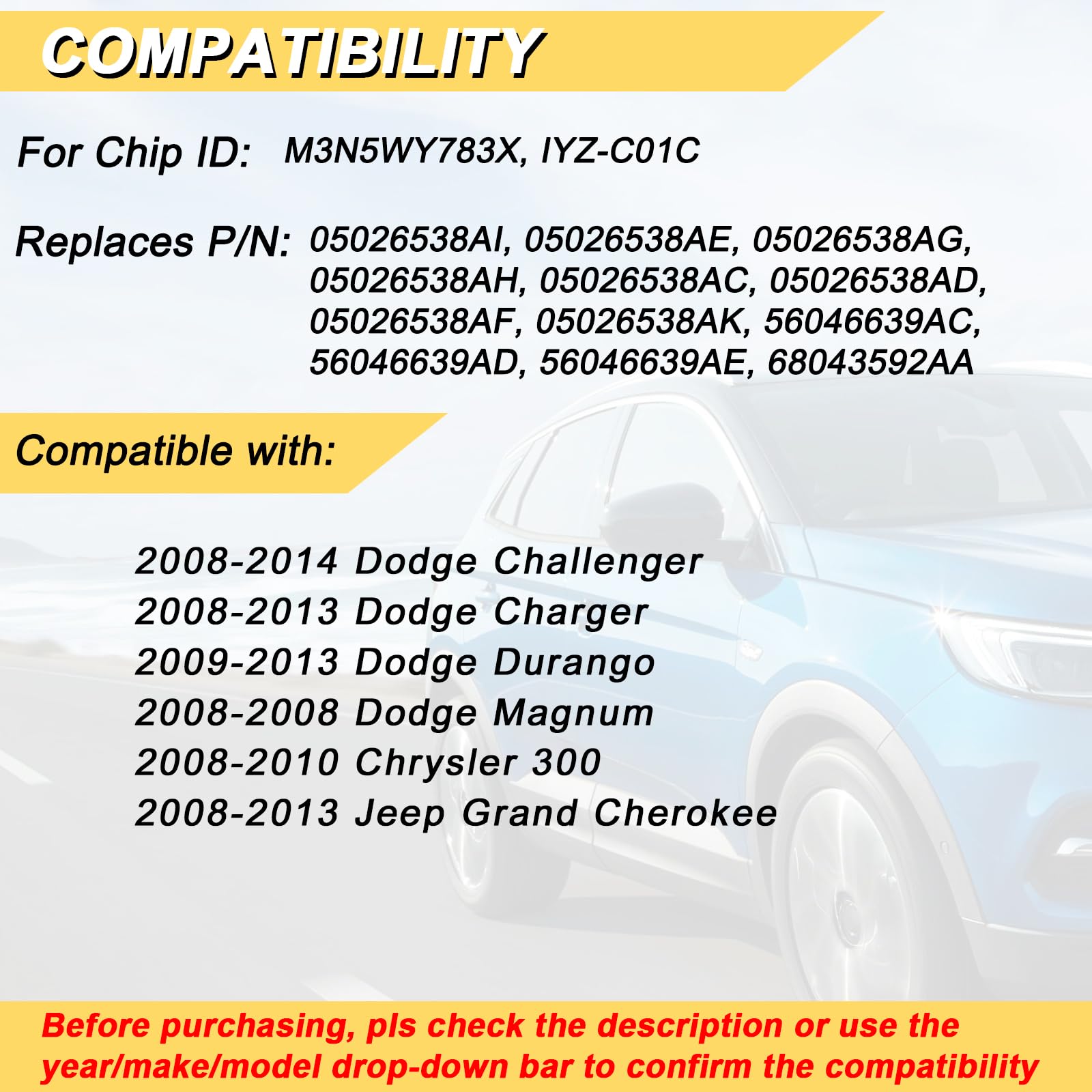 Vurkcy back label with part numbers and FCC ID for easy vehicle match benefit