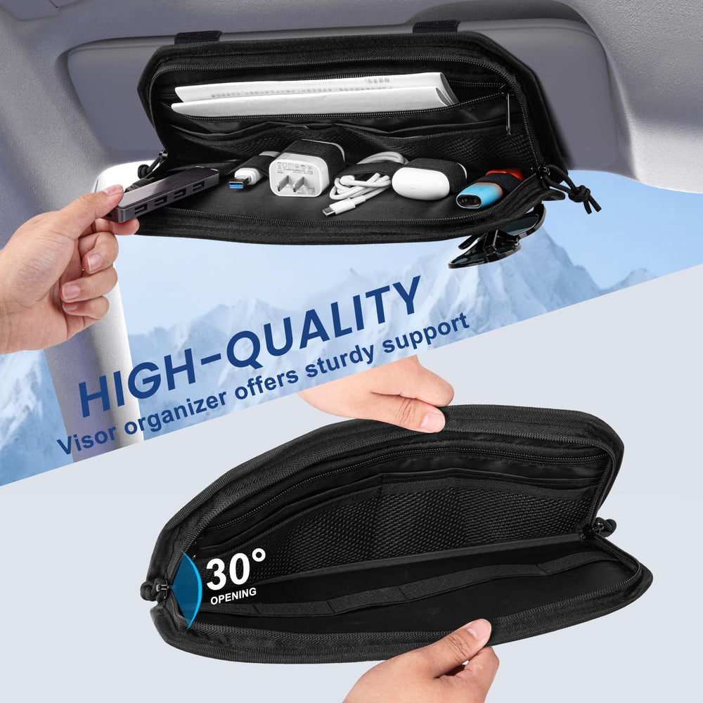 Vutirp installed in SUV visor showing clutter reduction benefit
