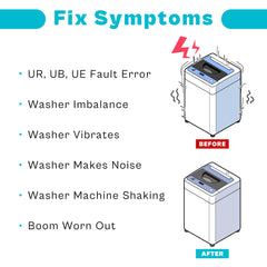 Vypart rods installed inside Samsung washer demonstrating restored drum stability and quieter spins