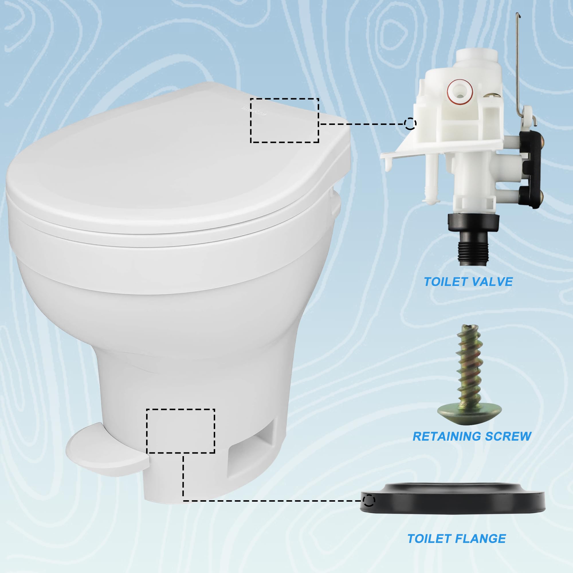 Vypart valve kit in RV bathroom setting offering reliable travel-ready repair