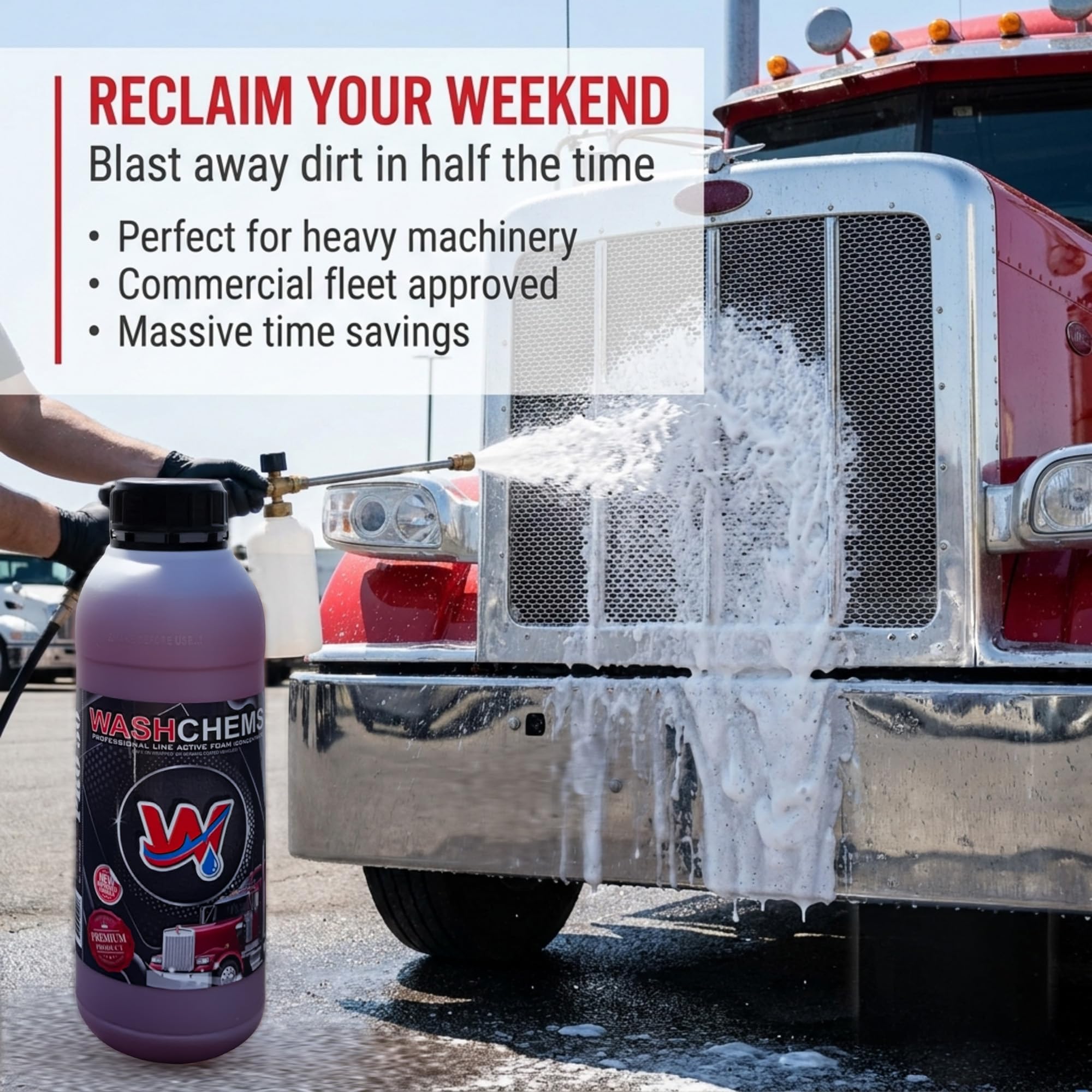 W Pro50 rinsing away grime with a pressure washer for time savings