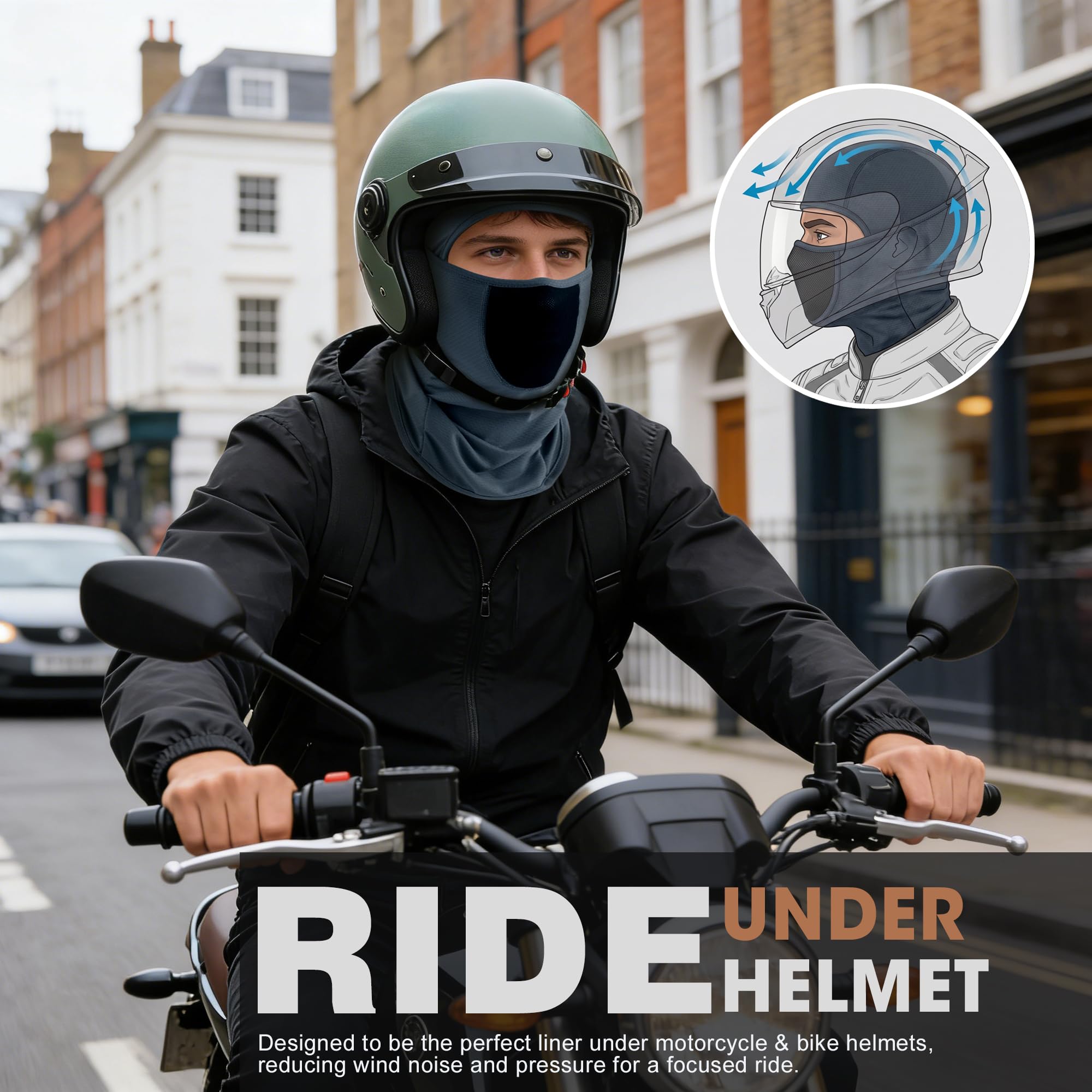 WTACTFUL model wearing balaclava under helmet for comfortable fit