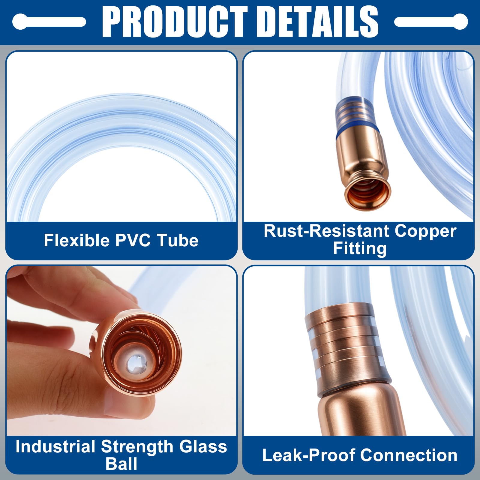 Wadoy full 6-foot clear siphon hose laid out to show length and anti-kink wall strength
