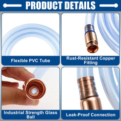 Wadoy full 6-foot clear siphon hose laid out to show length and anti-kink wall strength