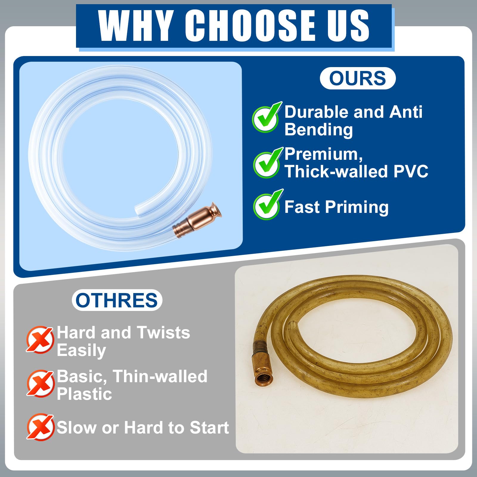 Wadoy scale comparison with ruler showing 6-foot hose length and 1/2 inch inner diameter