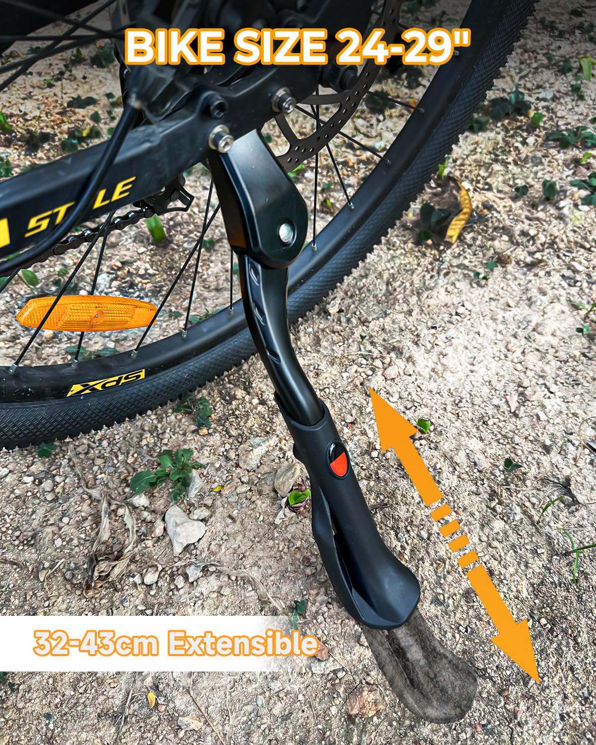 Wakano kickstand mounted on an e-bike side view providing strong parked support