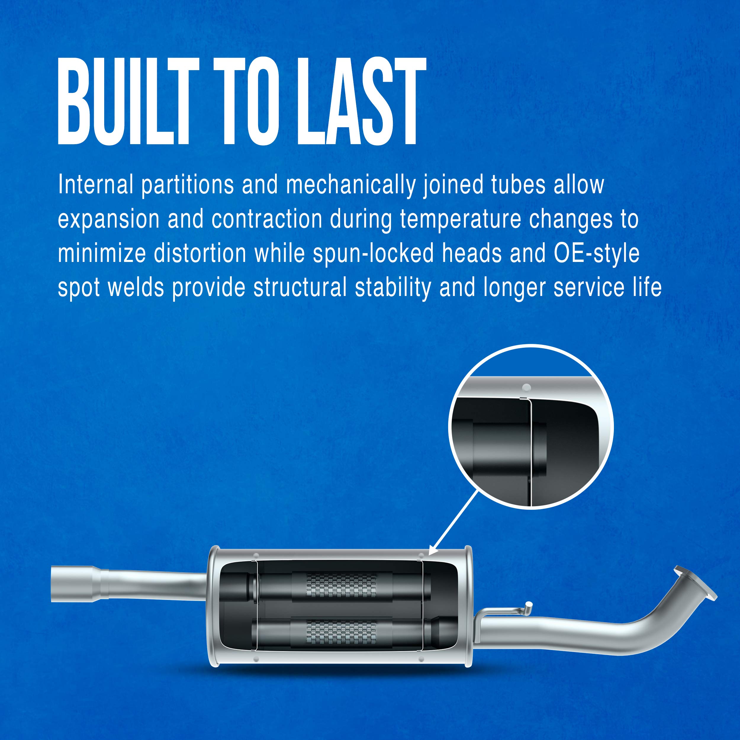 Walker muffler inlet and outlet detail showing 2.25-inch diameter for fit checks