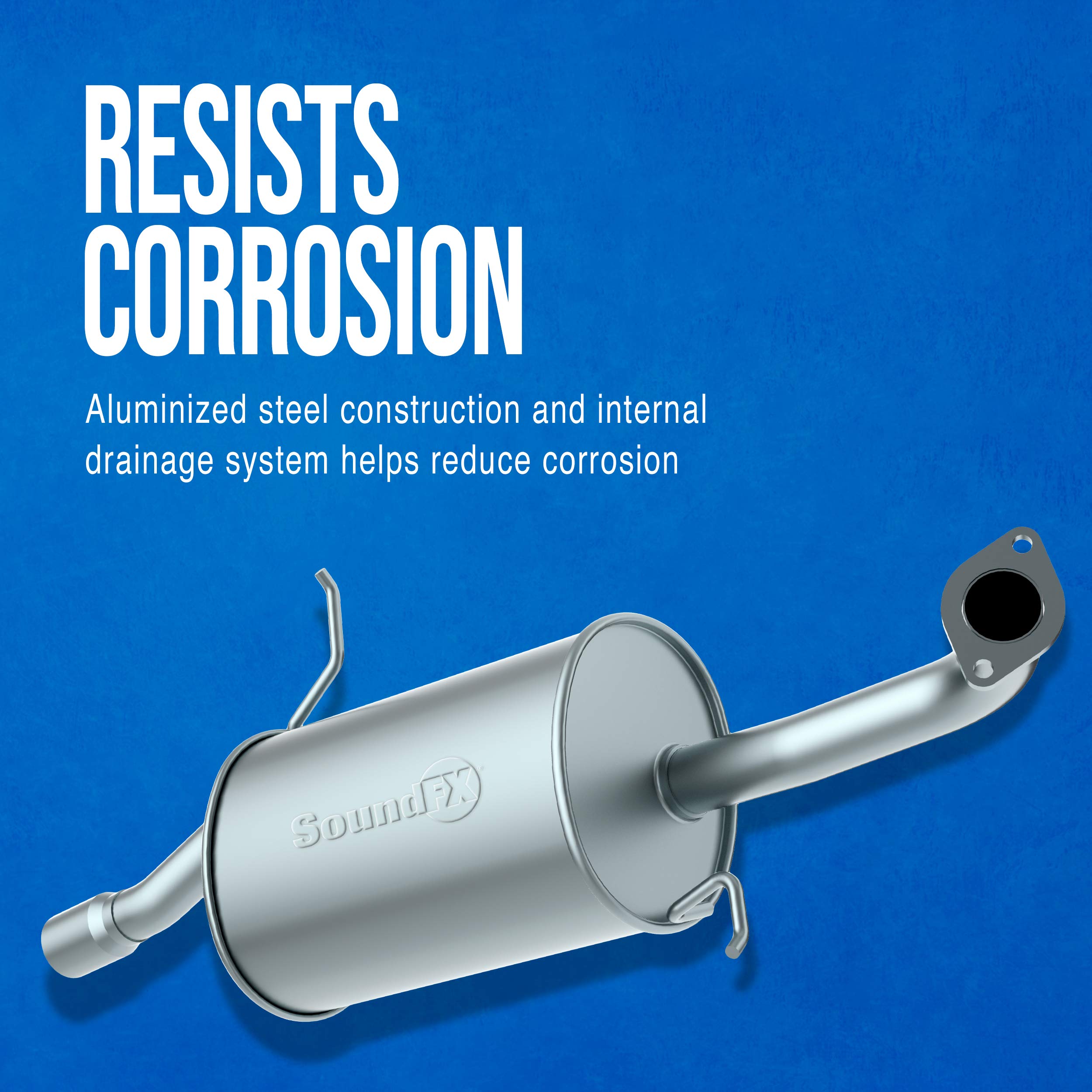 Walker muffler side profile highlighting chambers and factory-style appearance
