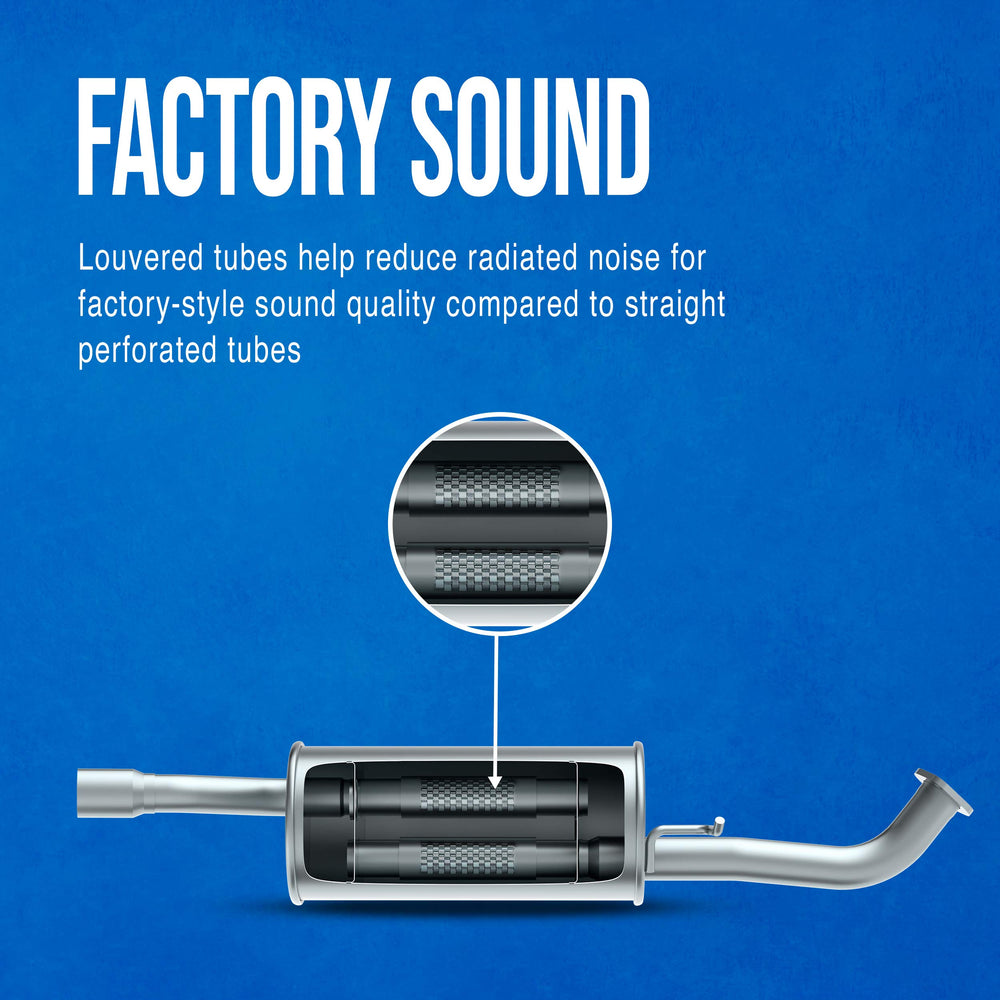 Walker muffler installed under a vehicle demonstrating fit and quiet exhaust benefit