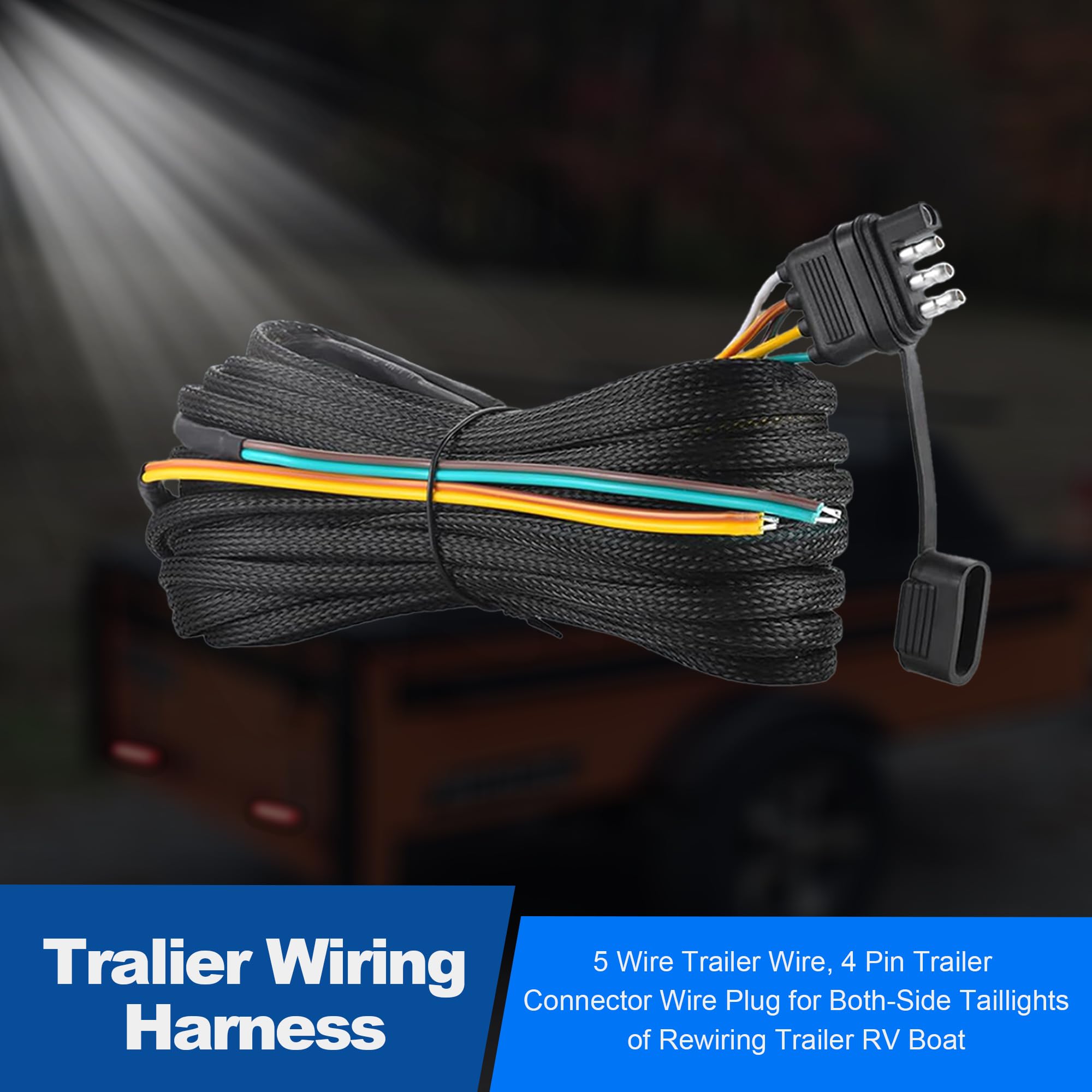 WALSIO harness connected to a boat trailer illustrating weather durability