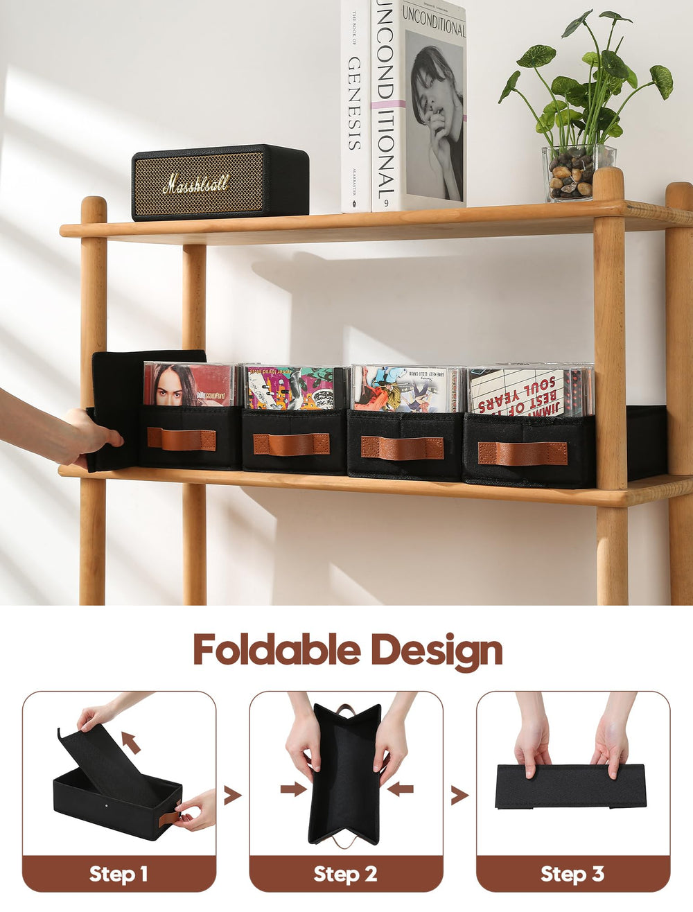 Wanapure box next to books and decor to show real-world shelf scale