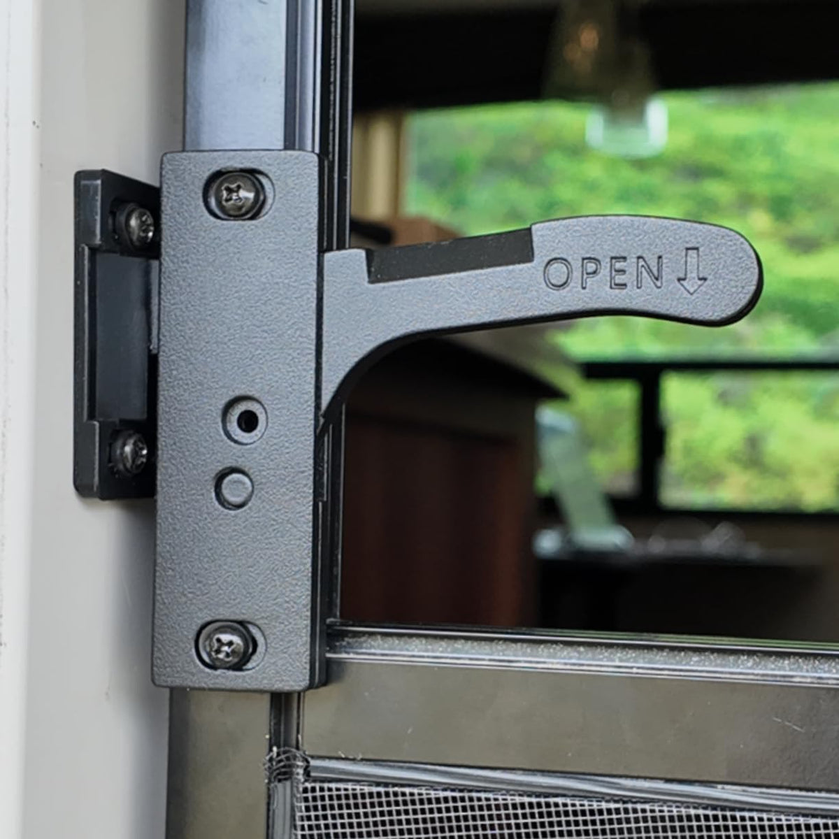 WanDwel front view of aluminum RV screen door latch showing robust construction and fit