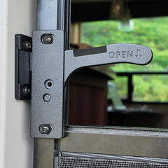 WanDwel front view of aluminum RV screen door latch showing robust construction and fit
