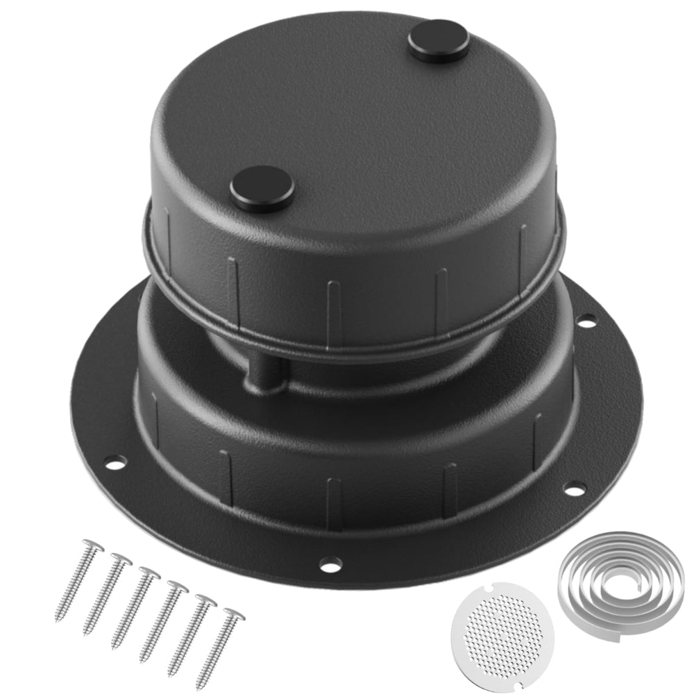 WanDwel vent cap front view showing durable aluminum finish and weather resistance