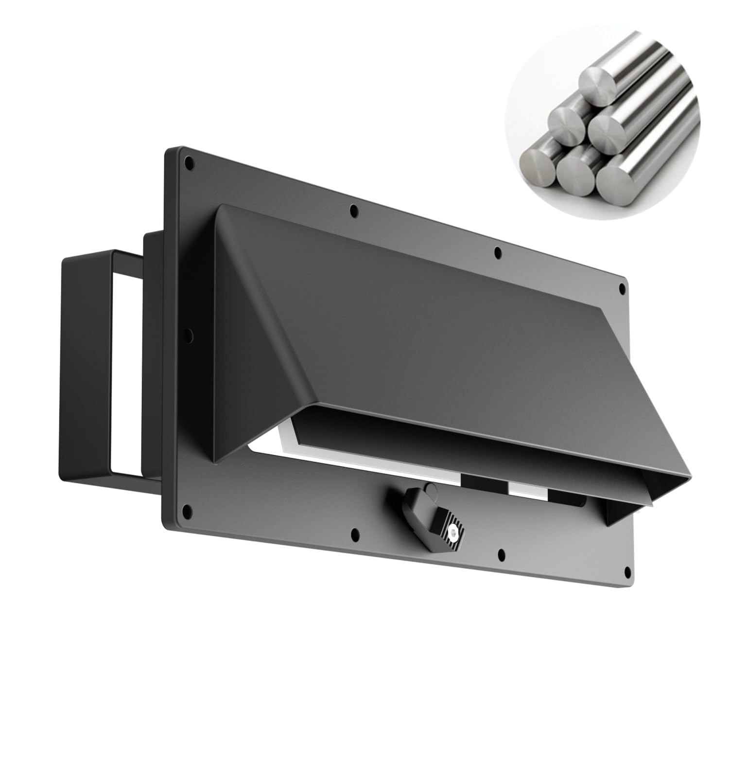 WanDwel aluminum vent cover front plate showing clean fit and protection