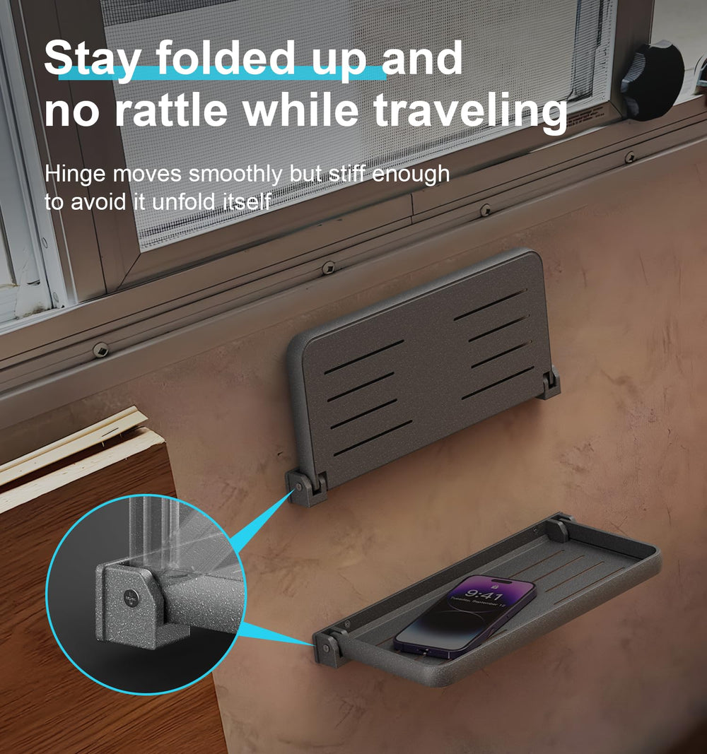 WanDwel shelf in use with coffee and phone demonstrating practical reachability