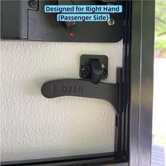 WanDwel latch beside ruler illustrating exact mounting spacing and size clarity