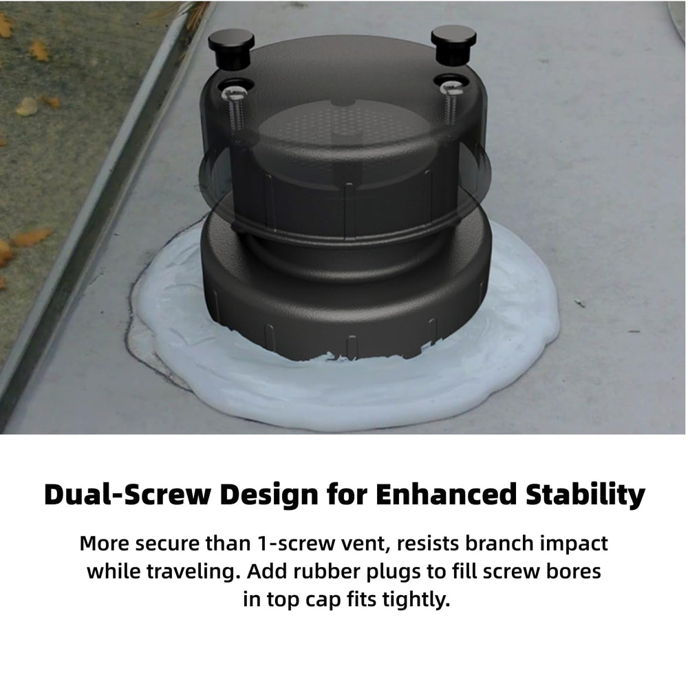 WanDwel vent cap side profile mounted on roof demonstrating secure fit and airflow