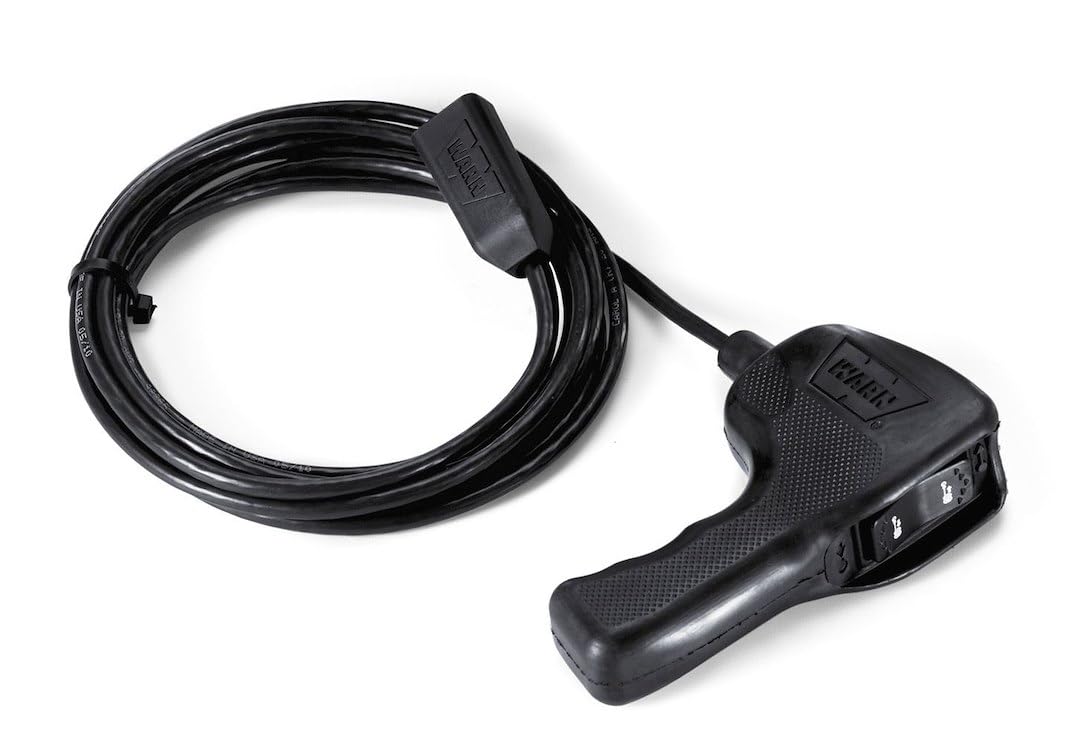 WARN 83665 front view showing ergonomic grip and long cable for safer control