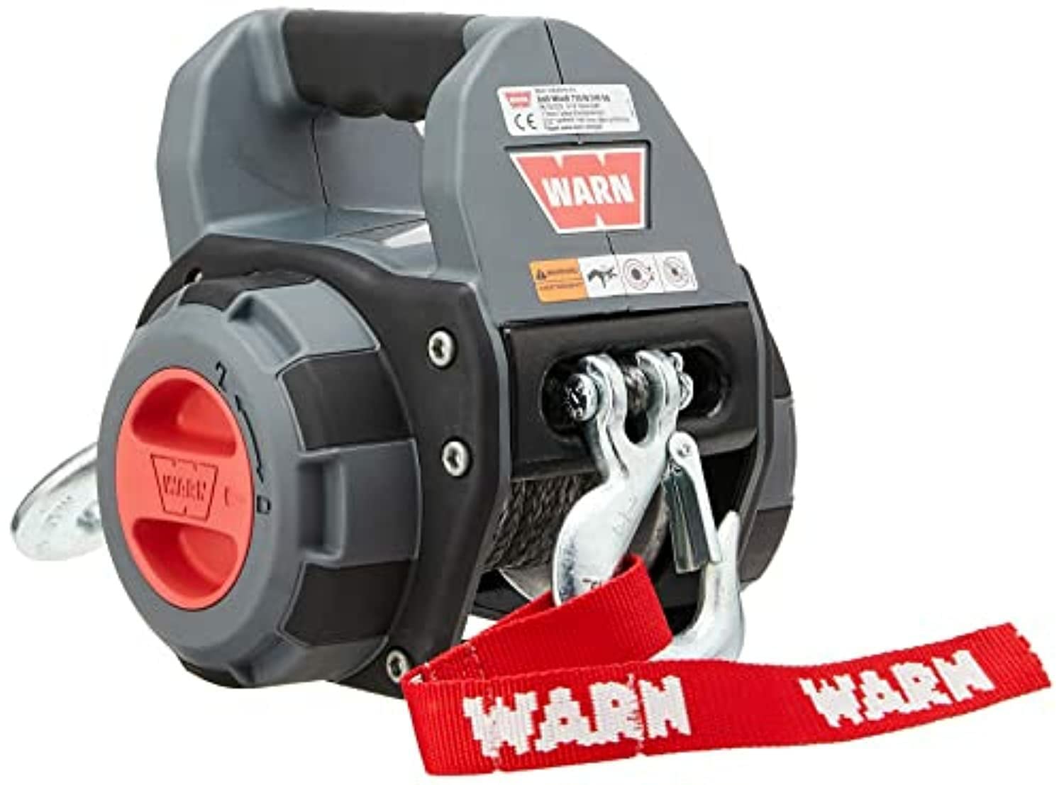 WARN winch mounted on portable drill illustrating drill-powered convenience