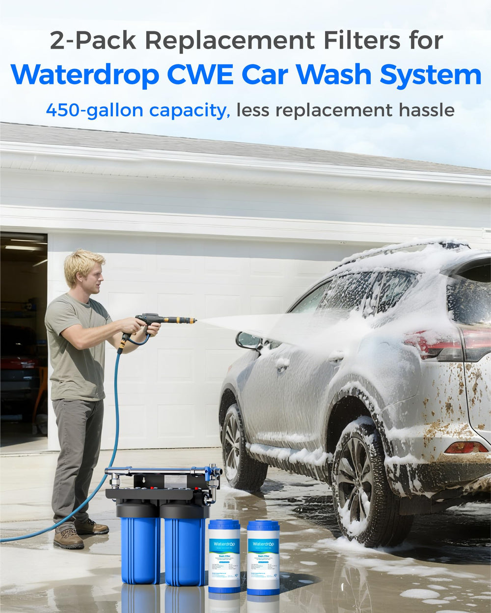 Waterdrop installed CWE unit in garage delivering spot-free rinse convenience
