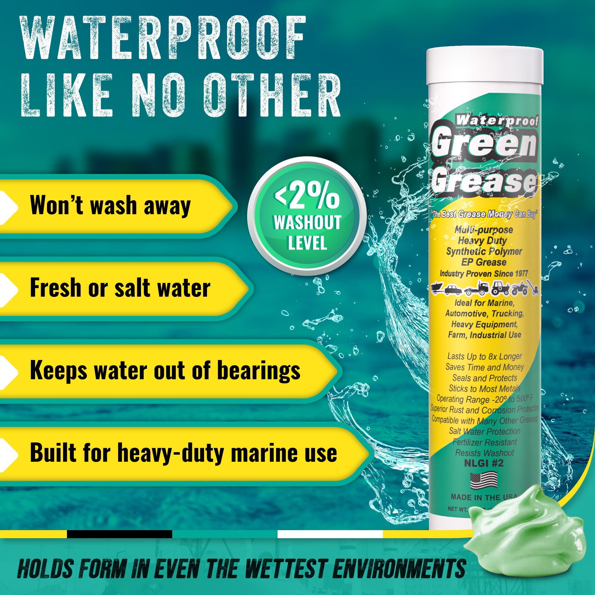 Waterproof Green Grease applied to axle bearing, showing corrosion barrier and friction protection
