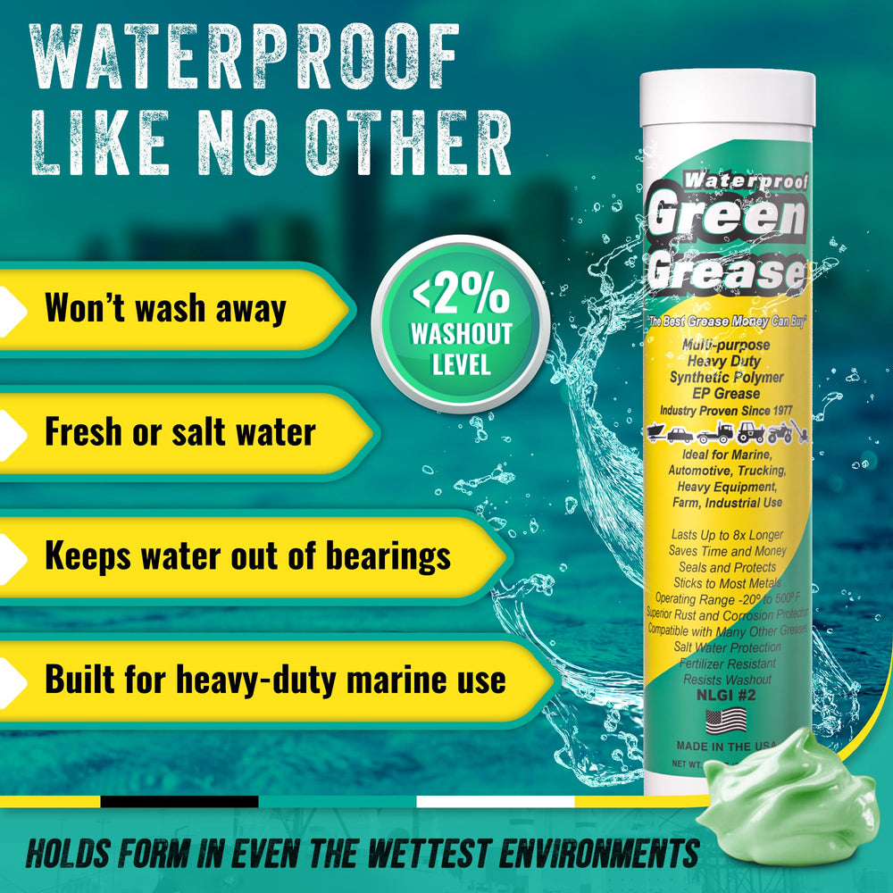 Waterproof Green Grease applied to axle bearing, showing corrosion barrier and friction protection