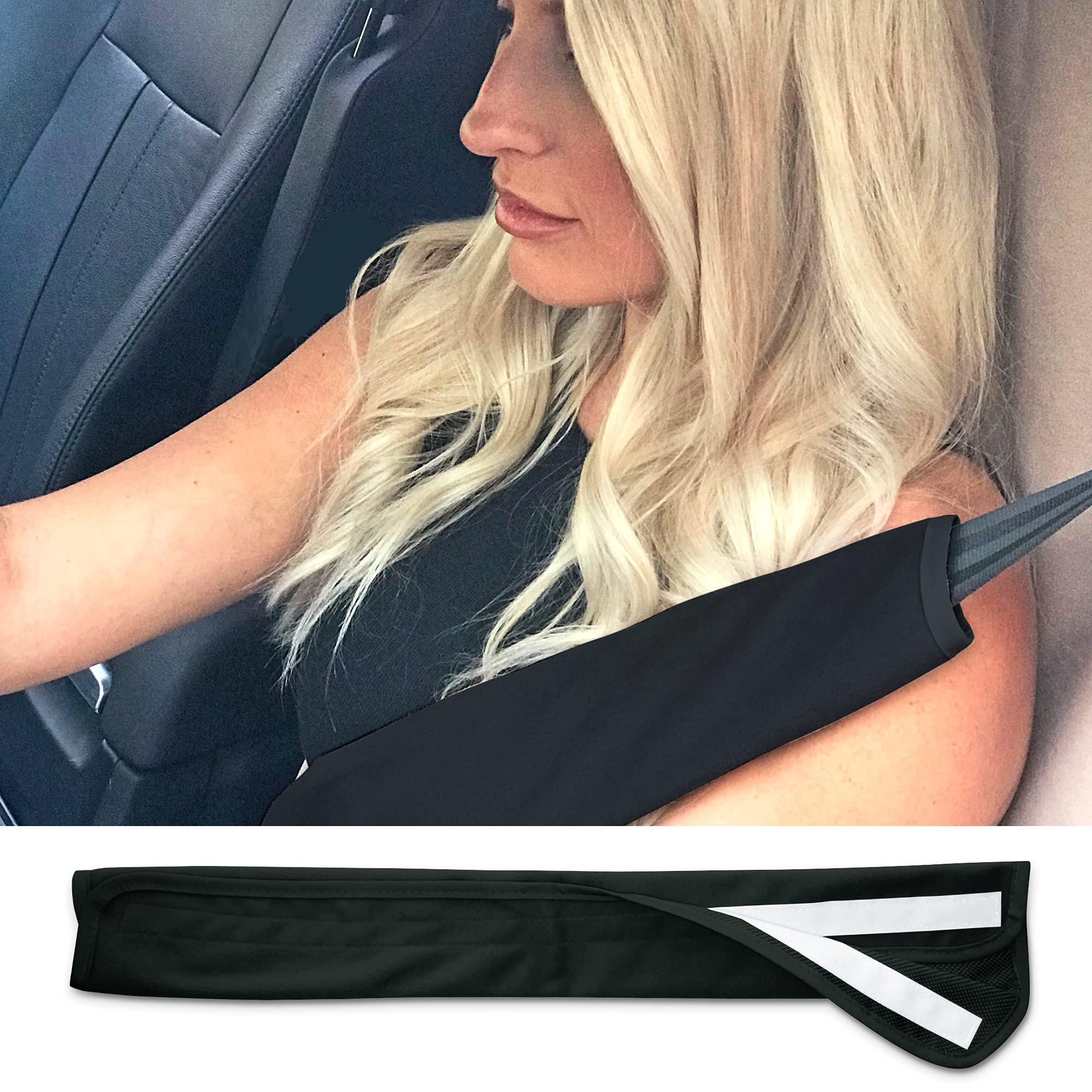 Waterproof SeatShield front view showing cover and brand, improves seat-belt comfort