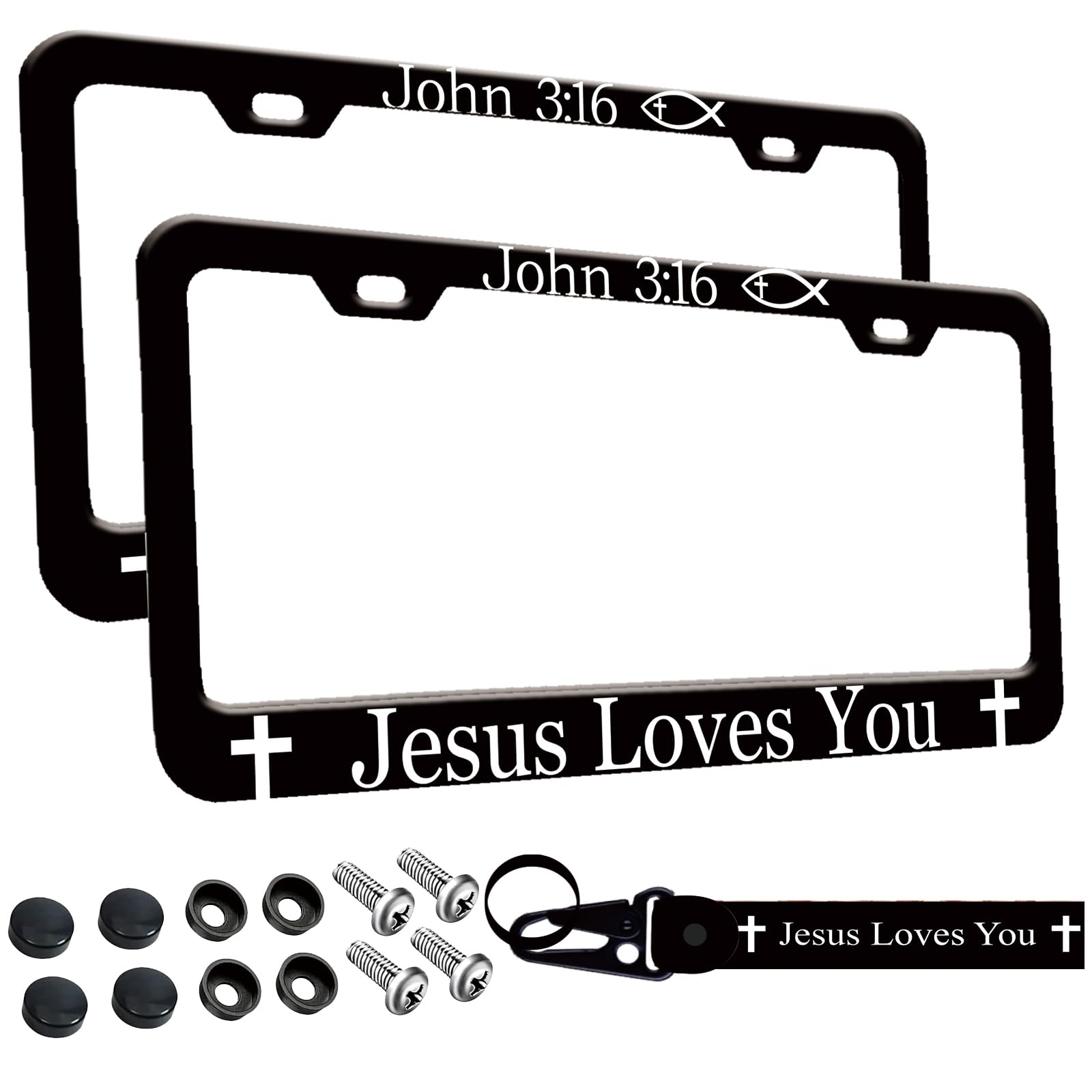 Wauhetsmvy front view license frame showing John 3:16 design and neat fit