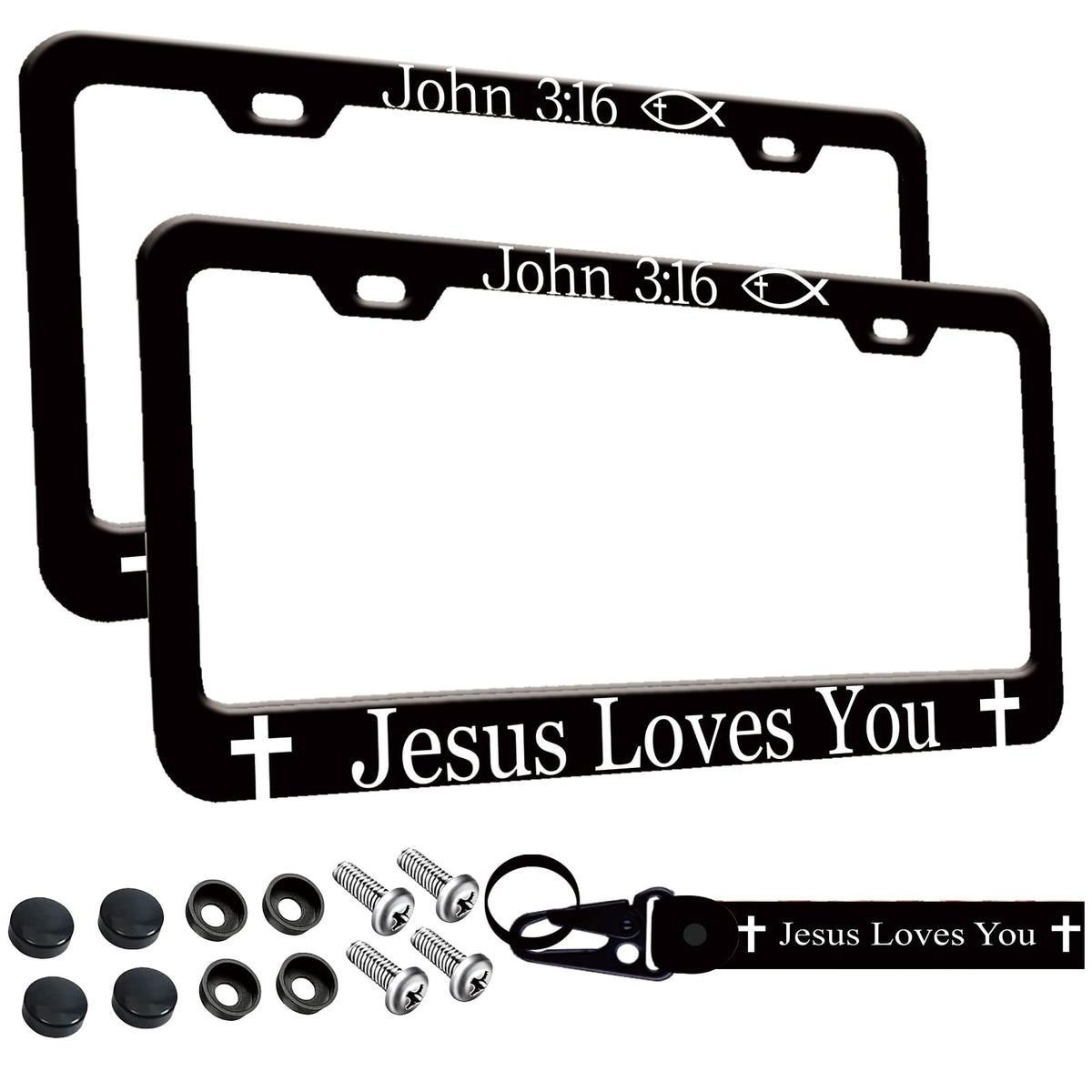 Wauhetsmvy front view license frame showing John 3:16 design and neat fit