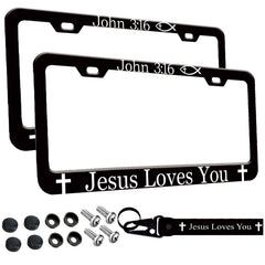Wauhetsmvy front view license frame showing John 3:16 design and neat fit
